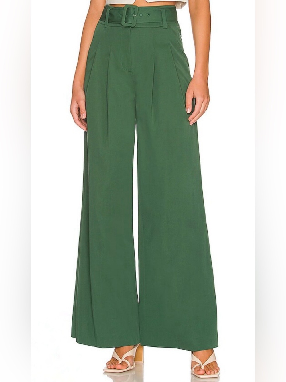Veronica Beard Maliyah High Rise Wide Leg Belted Pants Green Size 6